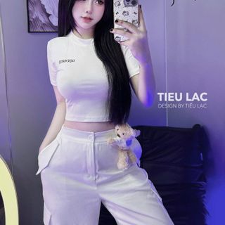 Set áo thun DE kèm quần ống xuông túi hộp(có kèm gấu)