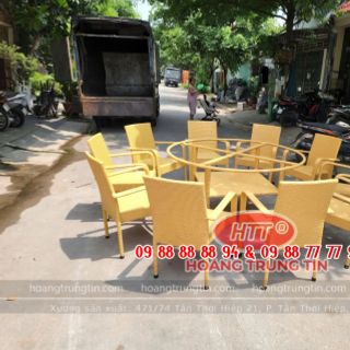 Bộ bàn ghế ăn 10 ghế 1 bàn. Nhựa giả Mây theo yêu cầu