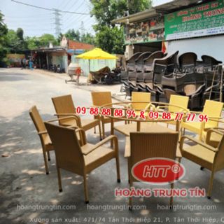 Bộ bàn ghế ăn 10 ghế 1 bàn. Nhựa giả Mây theo yêu cầu