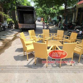 Bộ bàn ghế ăn 10 ghế 1 bàn. Nhựa giả Mây theo yêu cầu