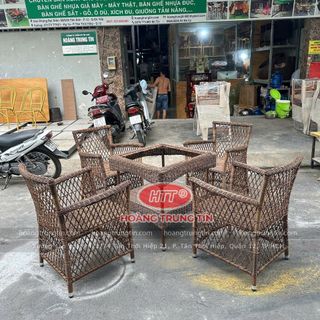 Bàn ghế cafe nhựa giả Mây ngoài trời ghế diana dây tròn đan hàng rào