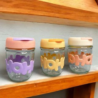 Ly Thuỷ Tinh HOHO Nắp Màu 350ml siêu dễ thương - Ly thuỷ tinh HOHO giá sỉ
