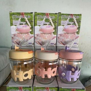 Ly Thuỷ Tinh HOHO Nắp Màu 350ml siêu dễ thương - Ly thuỷ tinh HOHO giá sỉ