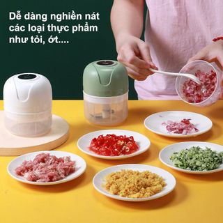 Máy Xay Tỏi Sạc Điện Màu Xanh