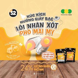 Xúc xích giấy bạc lõi phô mai Mỹ (10 cái / 500g / Gói)