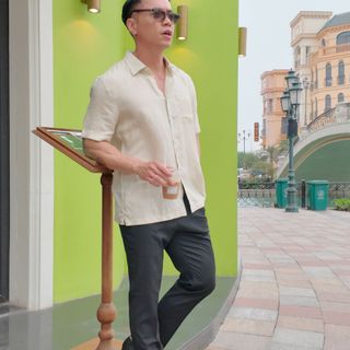 Áo Sơ Mi Nam Cộc Tay Chất Vải Linen Màu Be – Gọn Gàng, Thanh Lịch & Thoáng Mát 👕✨