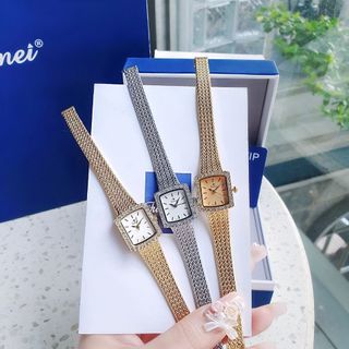ĐỒNG HỒ NỮ CHÍNH HÃNG FUNMEI F2144 MẶT VUÔNG MINI DÂY LƯỚI THÉP FULLBOX TEM