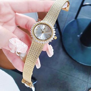 ĐỒNG HỒ NỮ CHÍNH HÃNG FUNMEI F2140 MẶT OVAN VIỀN HỘT DÂY LƯỚI THÉP FULLBOX TEM
