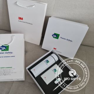 Bộ Quà Tặng Pin Sạc Xiaomxi Bình Giữ Nhiệt+USB+Bút+Hộp đựng in logo Thaian Safety