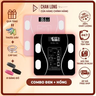 Cân Điện Tử Đen, Hồng, Trắng 18 Chỉ Số Kết Nối Bluetooth Điện Thoại Sạc USB (Tặng cáp sạc + thước dây )