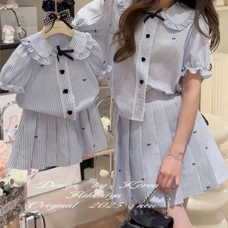 Bộ áo váy mẹ và bé phối ren kèm váy xòe xếp ly có quần trong