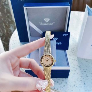 ĐỒNG HỒ NỮ CHÍNH HÃNG VINTAGE FUNMEI F2148 MẶT TRÒN MINI DÂY LƯỚI THÉP FULLBOX TEM HÃNG