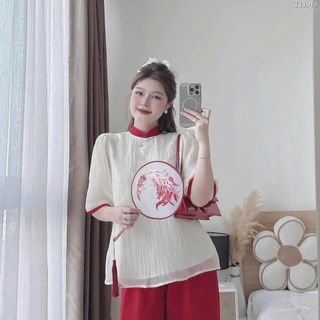 [Mẹ và bé] Set đồ lam mẹ bé gái - đồ đi chùa mẹ bé áo cổ tàu phối viền kèm quần suông lụa
