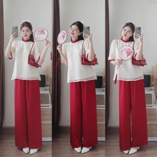 [Mẹ và bé] Set đồ lam mẹ bé gái - đồ đi chùa mẹ bé áo cổ tàu phối viền kèm quần suông lụa