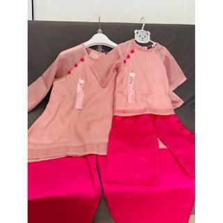 Set đồ lam mẹ và bé gái - đồ đi chùa mẹ và bé áo cánh dơi 2 lớp kèm quần phi lụa