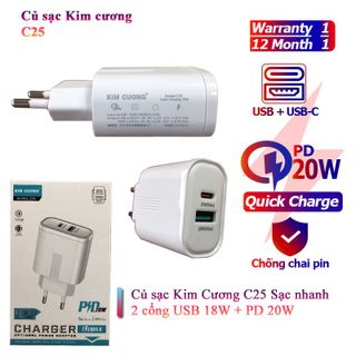 Củ sạc kim cương C25 sạc nhanh QC & PD