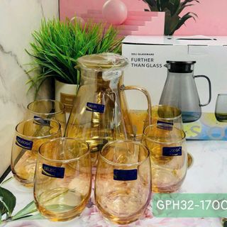 Bộ Bình 6 Cốc Thủy Tinh Vàng GPH32 ( THÙNG 6B )