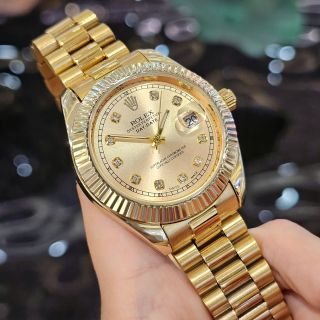 Đồng hồ Ro lex cơ viền băm dây thép đúc
