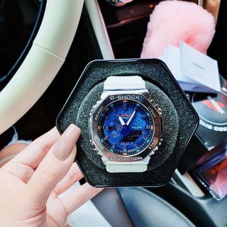 ĐỒNG HỒ NAM NỮ CAO CẤP GSHOC MẶT BÁT GIÁC TRẮNG NIỀNG THÉP FULLBOX