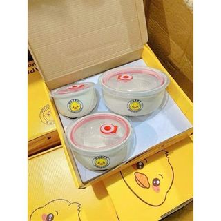 Set 3 Bát Sứ Vịt Vàng + Gấu Nâu + Gấu Bông Hàng Thanh Lý (Thùng 20 Set)