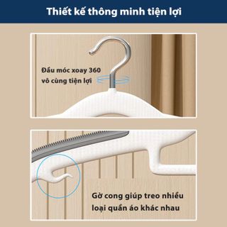 Bộ 10 Móc Treo Quần Áo Chống Trượt Xoay 360 Độ, Móc Nhựa Dẻo Cao Cấp Chịu Tải Trọng Cao - Huy Tưởng
