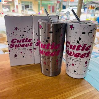 Bình/Ly Giữ Nhiệt Cutie INOX 304 Dung Tích 600ml Cao Cấp Không Gỉ Tặng Kèm Ống Hút
