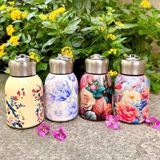 Bình đựng nước inox 304 không gỉ - Bình giữ nhiệt cho bé có móc treo in hoa ngộ nghĩnh