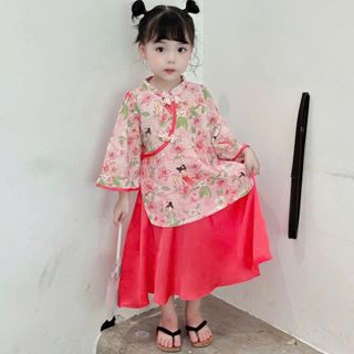 [Mẹ và bé + tặng cài ngọc] Set áo cổ tàu họa tiết kèm váy xòe mẹ bé mặc trung thu/ tết