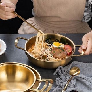 CHẢO INOX MẠ VÀNG 18CM 2 QUAI HÀN QUỐC