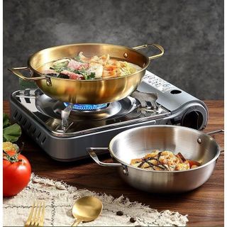 CHẢO INOX MẠ VÀNG 18CM 2 QUAI HÀN QUỐC