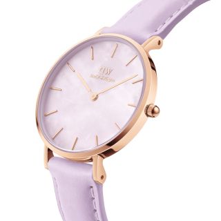 ĐỒNG HỒ NỮ CAO CẤP DANIEL W PETITE DÂY DA TÍM LAVENDER FULLBOX TEM