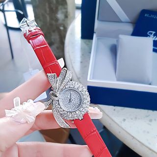 ĐỒNG HỒ NỮ CHÍNH HÃNG FUNMEI DÂY DA MẶT NƠ ĐÁ FULLBOX TEM