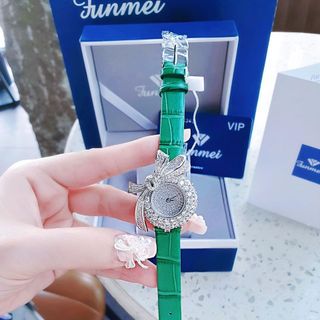 ĐỒNG HỒ NỮ CHÍNH HÃNG FUNMEI DÂY DA MẶT NƠ ĐÁ FULLBOX TEM