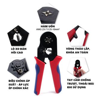 Kìm bấm cos vuông HSC8 6-4A tự điều chỉnh tặng kèm 1200 đầu cos – Công cụ không thể thiếu cho mọi thợ điện