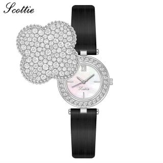 ĐỒNG HỒ NỮ CHÍNH HÃNG SCOTTIE DÂY DA MẶT CỎ BỐN LÁ NẮP MỞ