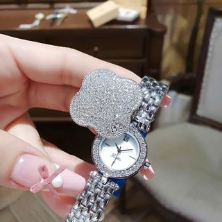 ĐỒNG HỒ NỮ CHÍNH HÃNG SCOTTIE DÂY THÉP MẶT CỎ BỐN LÁ NẮP MỞ