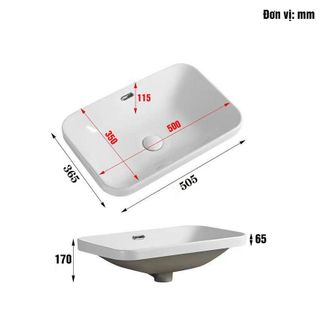 Chậu lavabo bán âm màu trắng hình chữ nhật BA716V