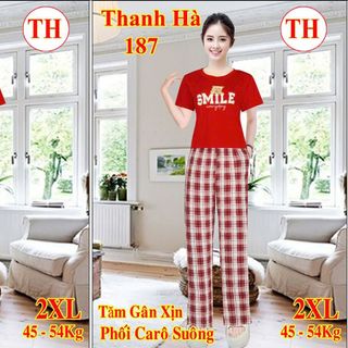 Đồ Bộ Nữ Áo Thun Tăm Xịn Phối Quần Caro Ống Suông
