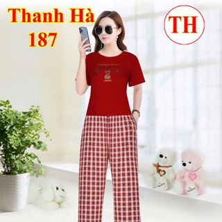 Đồ Bộ Nữ Áo Thun Tăm Xịn Phối Quần Caro Ống Suông