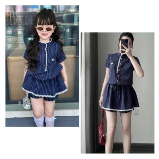 [Gía mở bán] Set đôi mẹ và bé - jumpsuit cổ tàu viền ren kèm nơ có quần trong hot trend