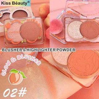Phấn má hồng KissBeauty highlighter mặt bóng, kết cấu mịn, màu đẹp, lâu trôi,2in1