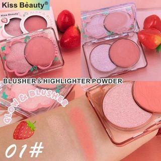 Phấn má hồng KissBeauty highlighter mặt bóng, kết cấu mịn, màu đẹp, lâu trôi,2in1