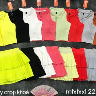 Set váy croptop khoá tập tennis/ cầu lông/golf/ pickleball Chất liệu: thun poly, xếp ly dù Size: MLXLXXL Ri: 2221 Tách nửa ri được