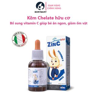 Kẽm Chelate hữu cơ Smartbibi Zinc bổ sung vitamin C giúp bé ăn ngon, giảm ốm vặt, tăng khả năng tập trung trí nhớ 30ml Cho Bé Men Vi Sinh