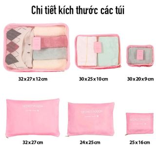 Bộ 5 túi đựng quần áo du lịch vải lưới nylon,chia ngăn và bảo quản đồ đạc,chống thấm