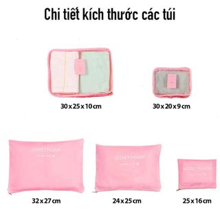 Bộ 5 túi đựng quần áo du lịch vải lưới nylon,chia ngăn và bảo quản đồ đạc,chống thấm