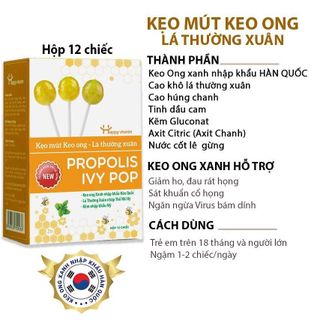 Kẹo mút keo ong lá thường xuân, dành cho ngứa rát cổ họng Happy Vitamin Kids