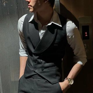 Áo gile nam TUTO5 Menswear AVN03 - áo vest cao cấp ve rộng 2 lớp đai tôm sau lưng cách điệu thiết kế sang trọng lịch lãm