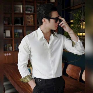 Áo sơ mi trắng nam TUTO5 Menswear SMP01 - sơ mi dài tay công sở phối viền gấm vàng họa tiết cotton paisley shirt cao cấp