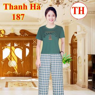 Đồ Bộ Nữ Thun Tăm Gân Xịn Phối Caro Ống Suông